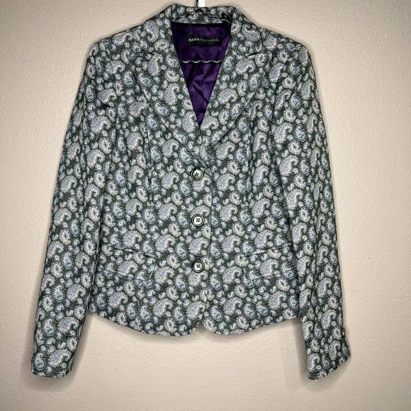 Dana Buchman Women's Green Paisley Single Breasted Blazer Jacket Size 6 - Picture 10 of 10